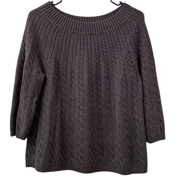 Talbots Petites Sweater Cable Knit 3/4 Sleeves Dark Gray Rounded Neckline WM LP - Picture 1 of 8